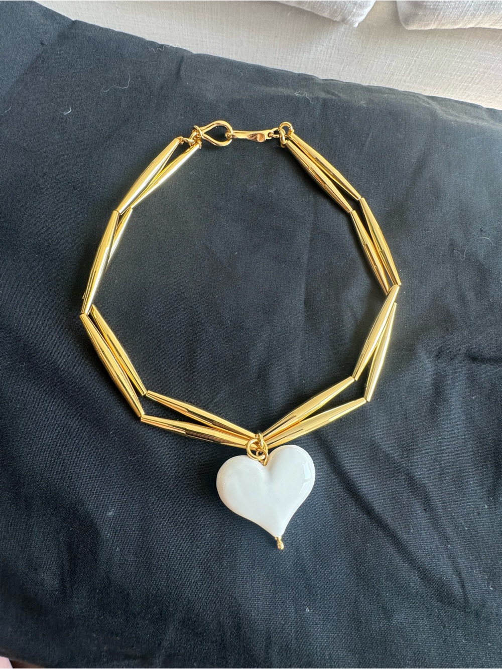Gold-Tone Beaded Bracelet with White Heart Charm